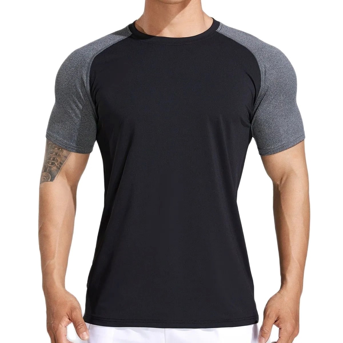 2023 Black Summer Fitness Training T-shirt Men Short Sleeve Shirt Running Sport Quick Dry Clothing